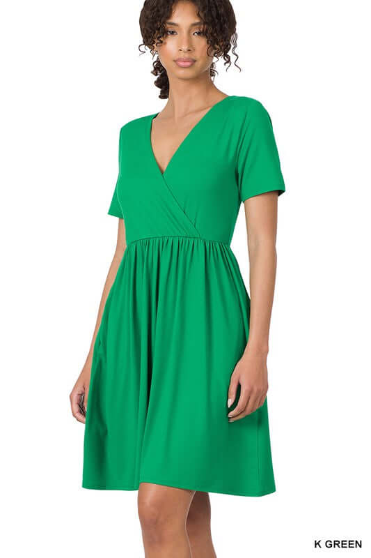 BRUSHED DTY BUTTERY SOFT FABRIC SURPLICE DRESS, ZENANA, $ 35.00