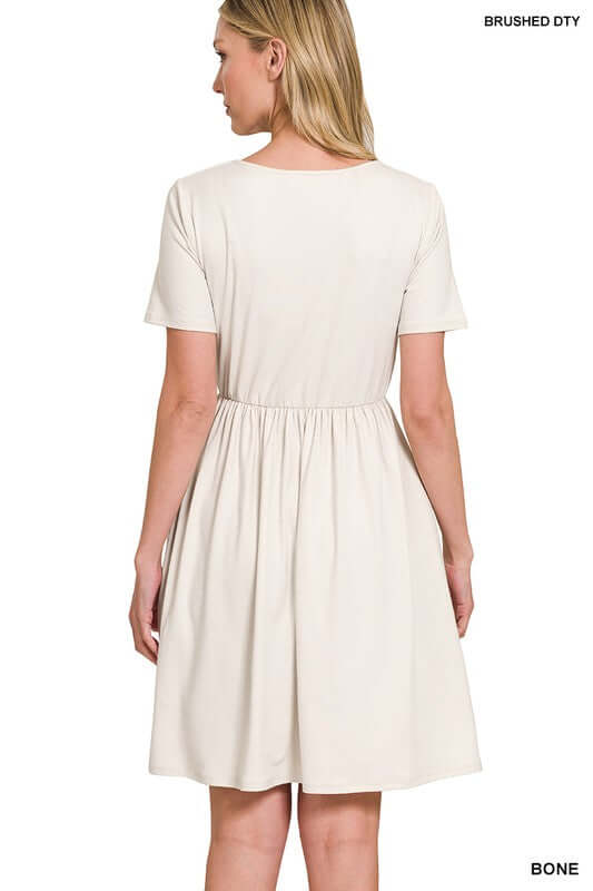 BRUSHED DTY BUTTERY SOFT FABRIC SURPLICE DRESS, ZENANA, $ 35.00