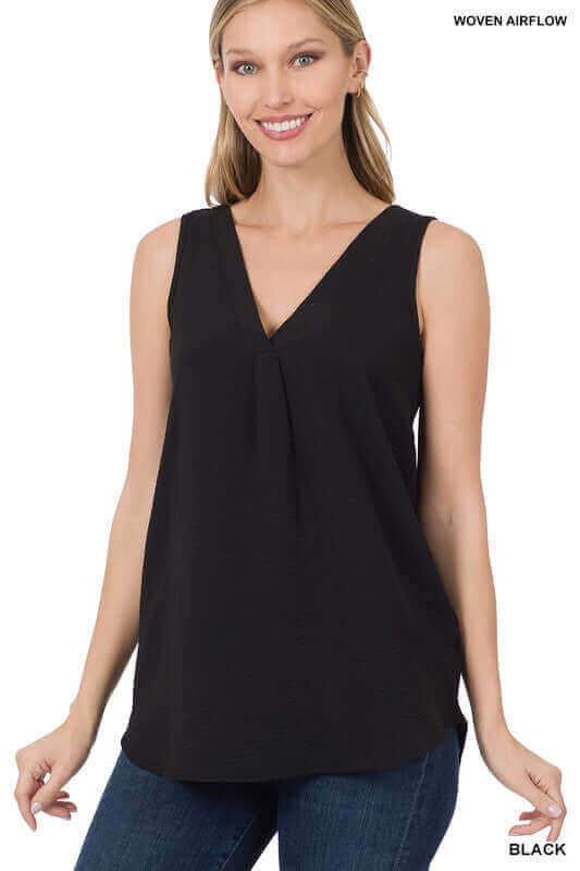 Woven Airflow V-Neck Sleeveless Top, ZENANA, $ 10.99