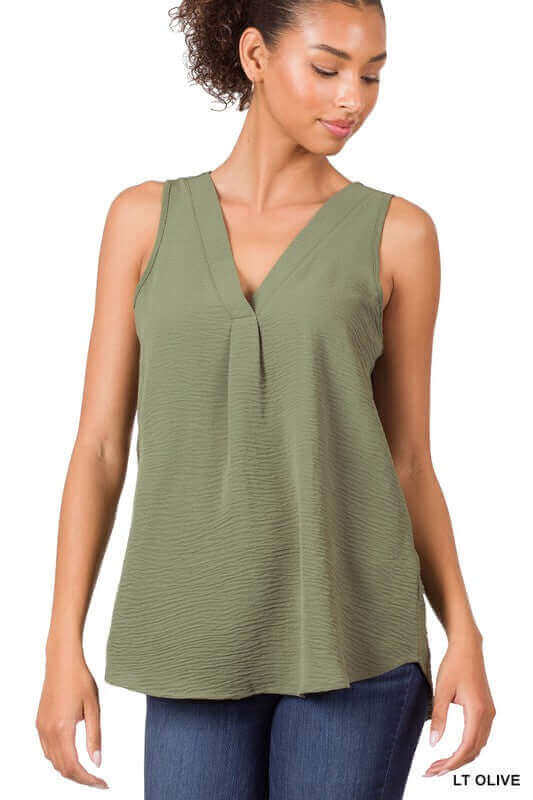 Woven Airflow V-Neck Sleeveless Top, ZENANA, $ 10.99