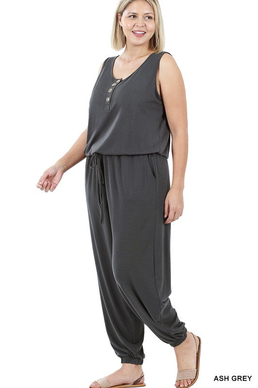 PlusSize Comfy Sleeveless Jogger Jumpsuit