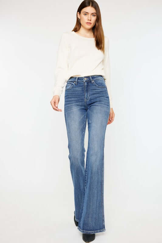 Women's Classic Medium Blue High Rise Flare Jeans | USA Boutique, Kan Can USA, $ 75.00