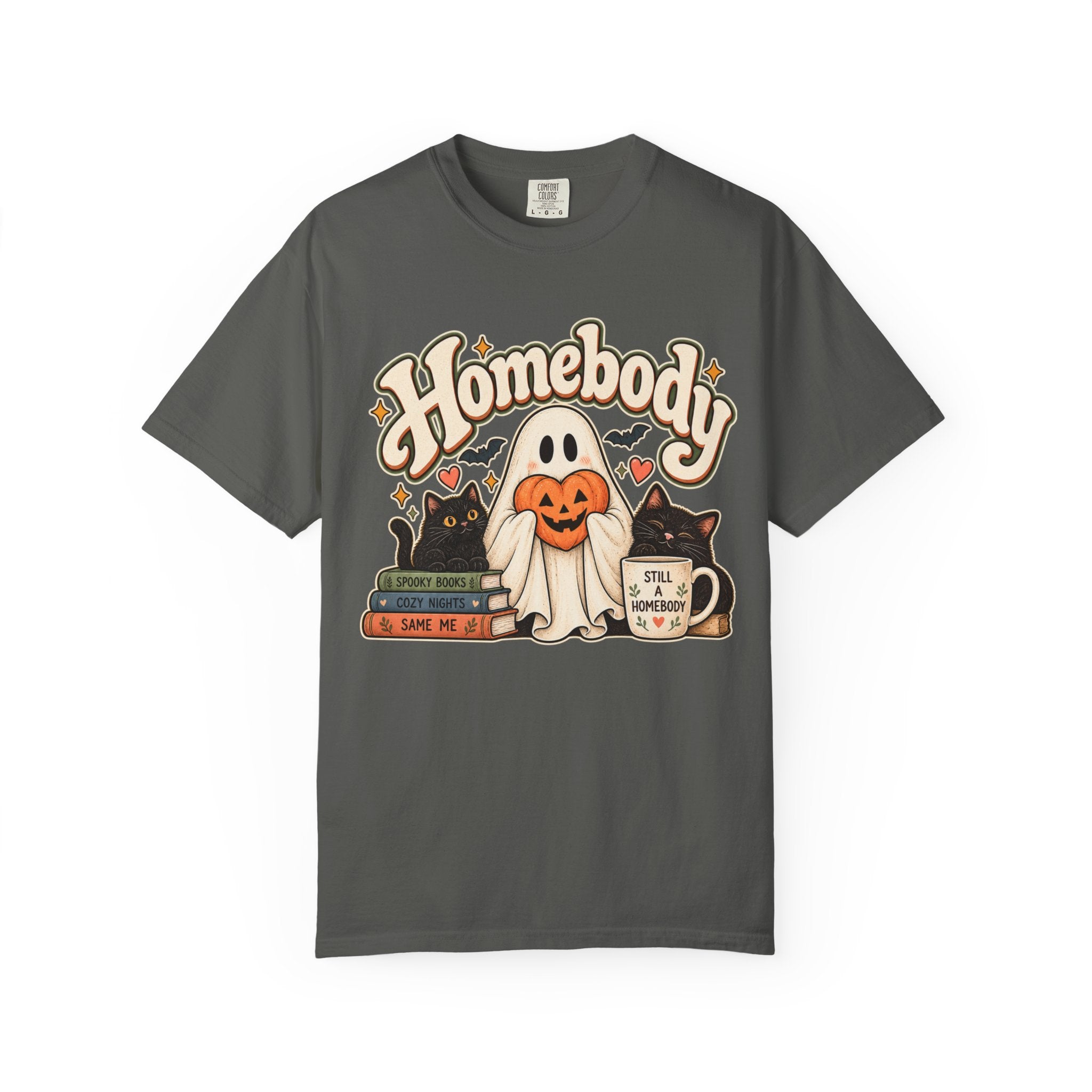 Homebody Halloween T-Shirt — Ghost, Cats & Pumpkin Comfort Colors® Tee
