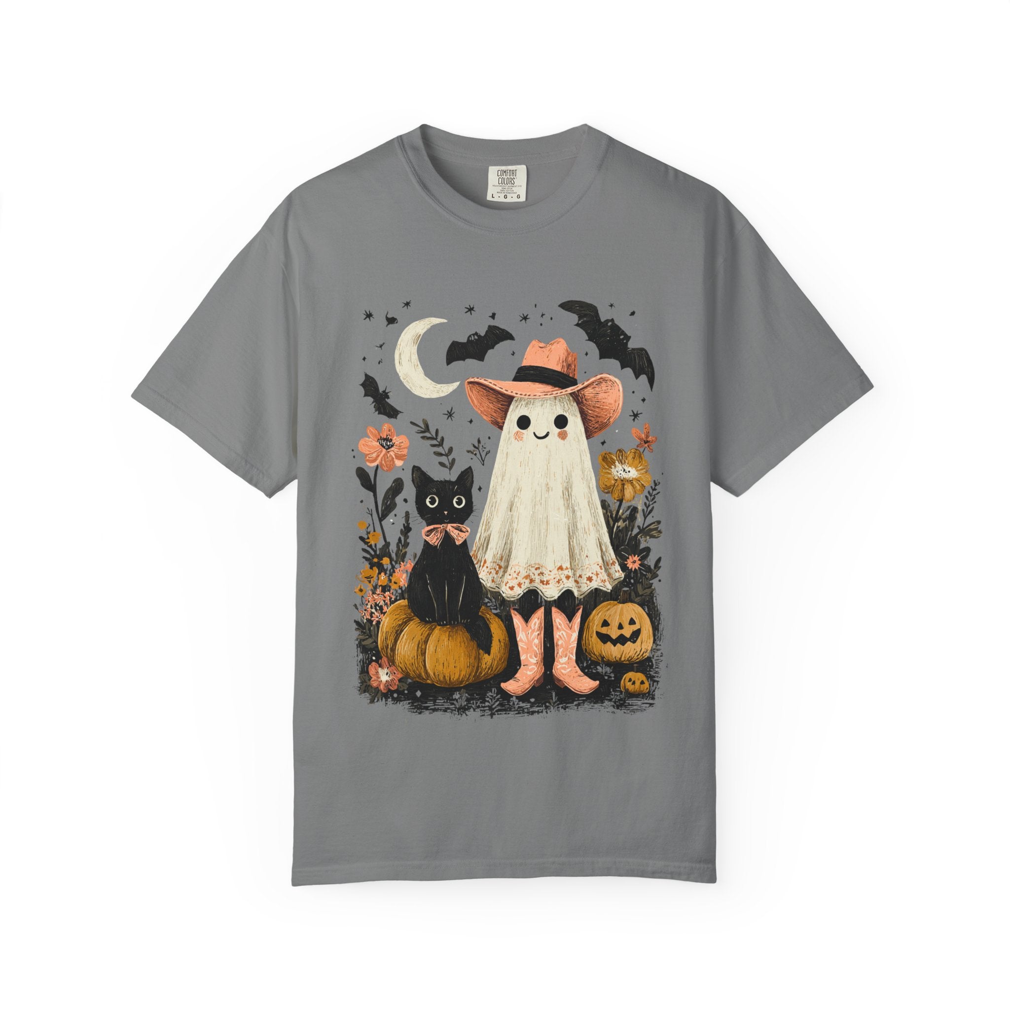 Halloween Ghost Costume T-Shirt — Cute Pumpkin, Black Cat & Bat Graphic Tee - t-shirt product image 4