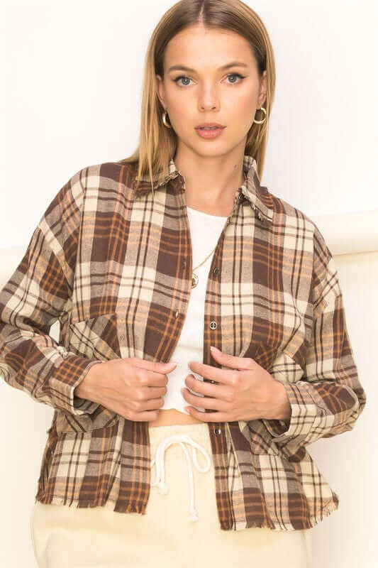 Brown Plaid Button Down Shirt, HYFVE, $ 33.95