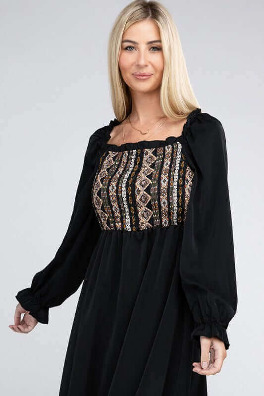 Black Square Neck Smocked Dress, Nuvi Apparel, $ 41.95