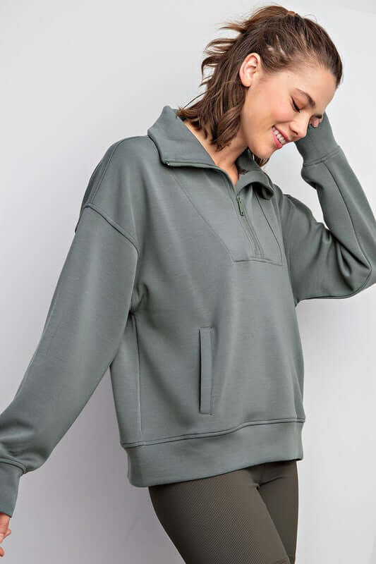 Shop Women's Quarter Zip Funnel Neck Pullover | Shop Boutique Activewear, Pullovers, USA Boutique