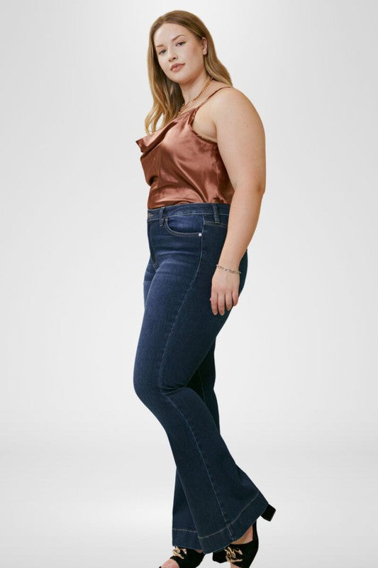 Plus Size Dark Stone Wash High Rise Flare Jeans