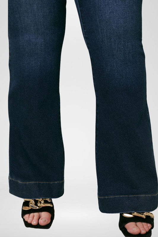 Plus Size Dark Stone Wash High Rise Flare Jeans