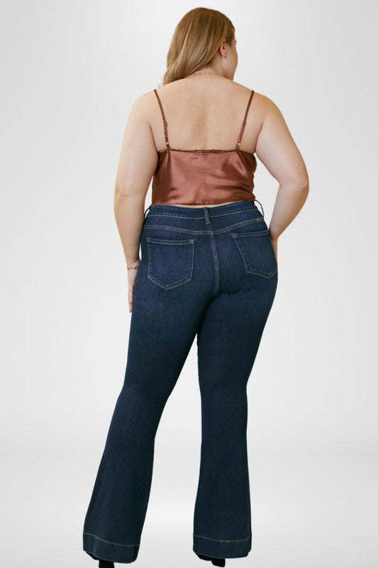 Plus Size Dark Stone Wash High Rise Flare Jeans