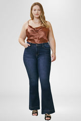 Plus Size Dark Stone Wash High Rise Flare Jeans