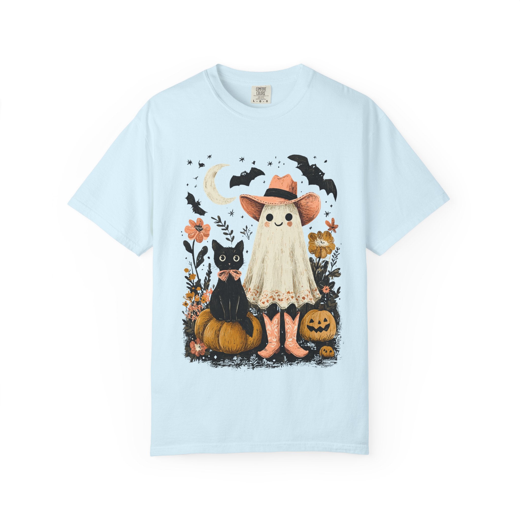 Halloween Ghost Costume T-Shirt — Cute Pumpkin, Black Cat & Bat Graphic Tee - t-shirt product image 8