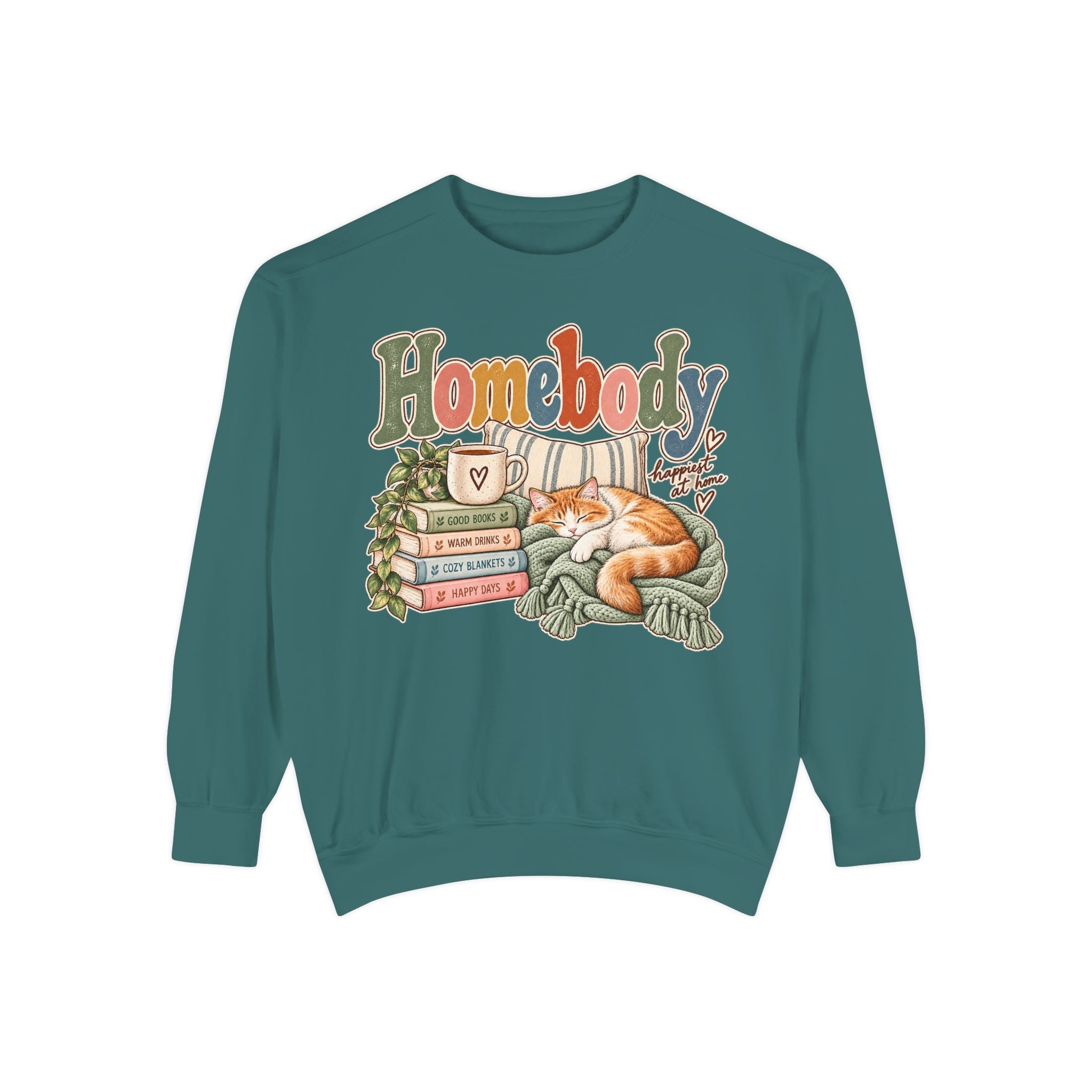 Homebody Sweatshirt — Cozy Cat & Bookstack Crewneck - sweatshirt product image 8