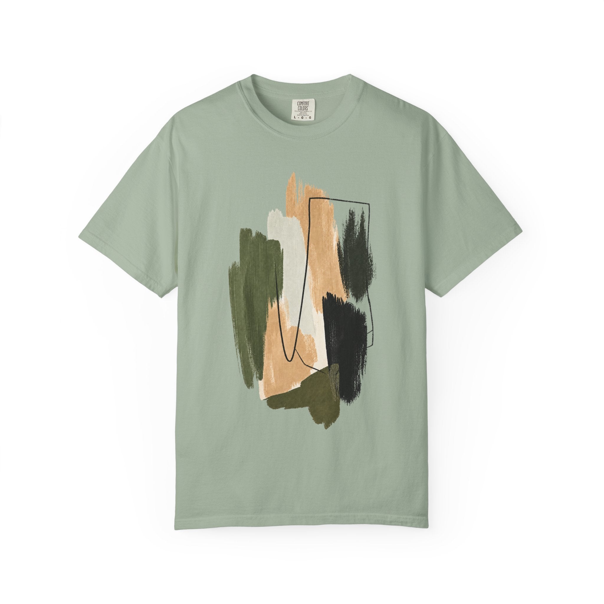 Abstract Brushstroke T-Shirt | Olive, Tan & Black Minimal Art Tee