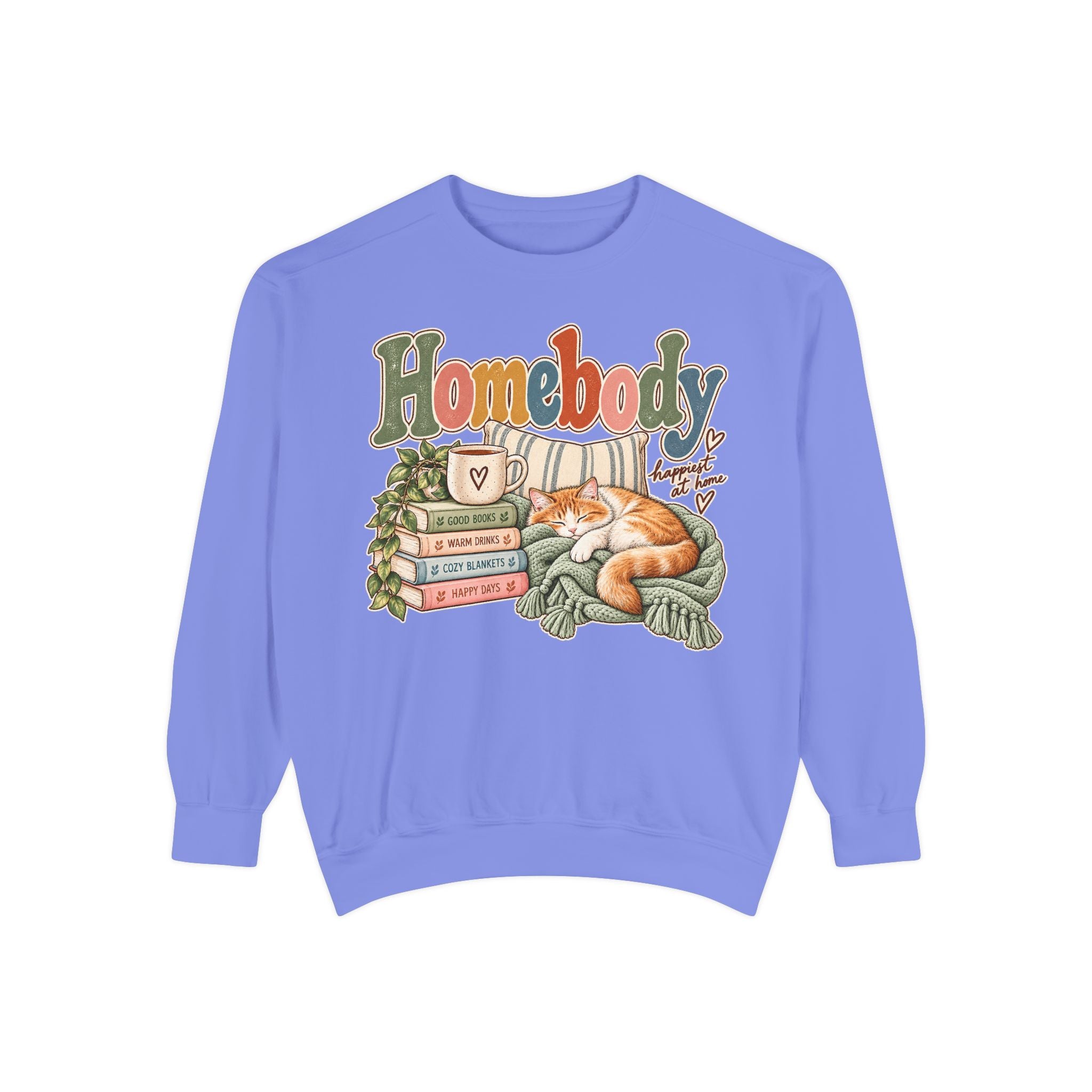 Homebody Sweatshirt — Cozy Cat & Bookstack Crewneck - sweatshirt product image 12