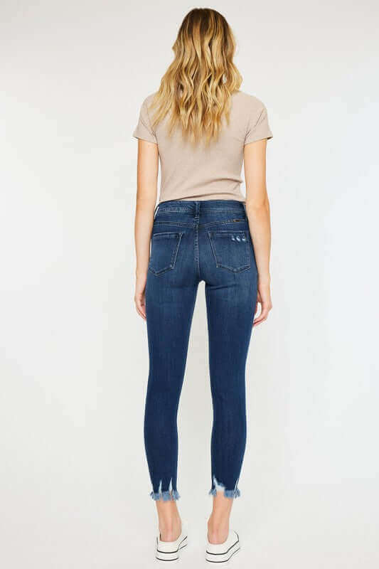 Dark Stone Wash High Rise Hem Detail Ankle Skinny Jeans, Kan Can USA, $ 73.95