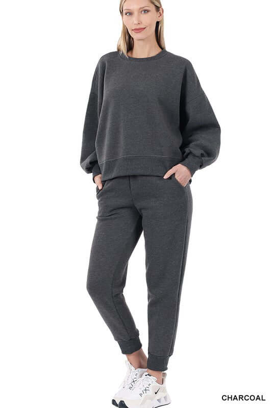 Shop Women's Balloon Sleeve Sweatshirt & Sweatpants Set Loungewear | ZENANA, Loungewear, USA Boutique