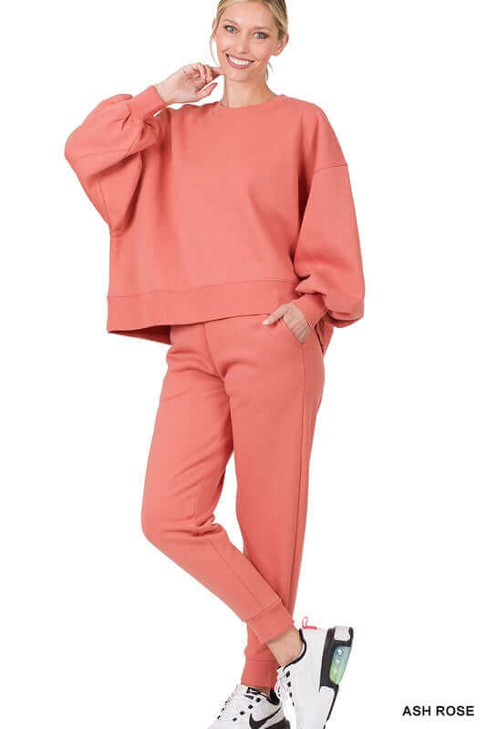 Balloon Sleeve Sweatshirt & Sweatpants Set Loungewear, ZENANA, $ 44.95