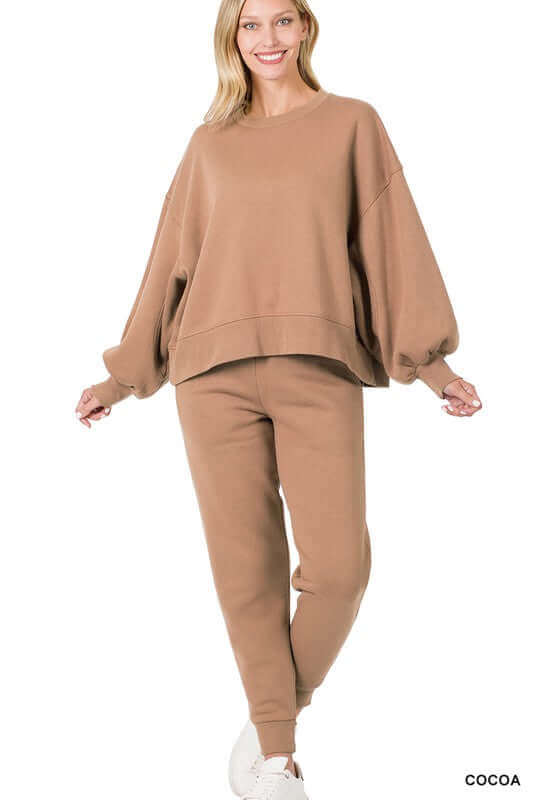 Shop Women's Balloon Sleeve Sweatshirt & Sweatpants Set Loungewear | ZENANA, Loungewear, USA Boutique