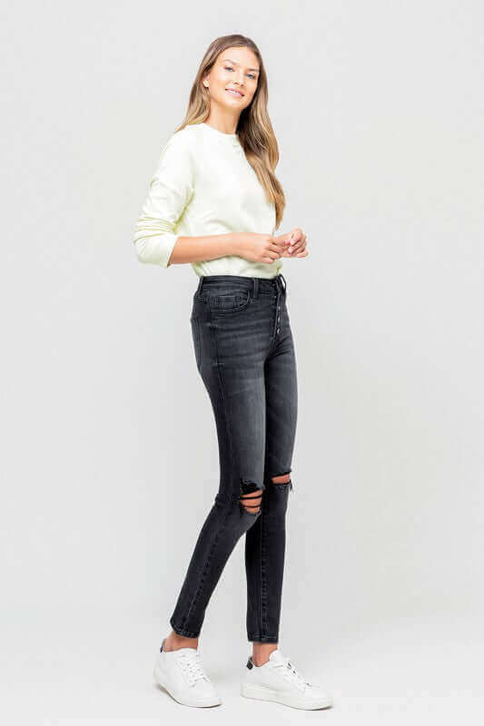 York High Rise Distressed Button Fly Ankle Skinny, VERVET by Flying Monkey, $ 62.95