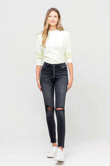 York High Rise Distressed Button Fly Ankle Skinny, VERVET by Flying Monkey, $ 62.95