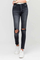 York High Rise Distressed Button Fly Ankle Skinny, VERVET by Flying Monkey, $ 62.95