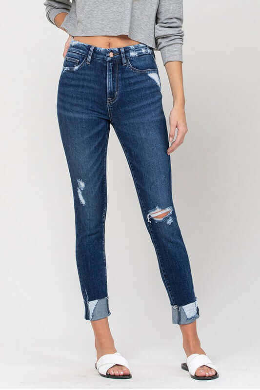 Zeke Blue High Rise Distressed Clean Cut Crop Skinny Jeans, VERVET by Flying Monkey, A Moment Of Now