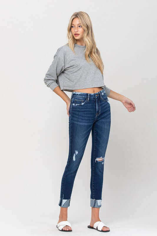 Zeke Blue High Rise Distressed Clean Cut Crop Skinny Jeans, VERVET by Flying Monkey, A Moment Of Now