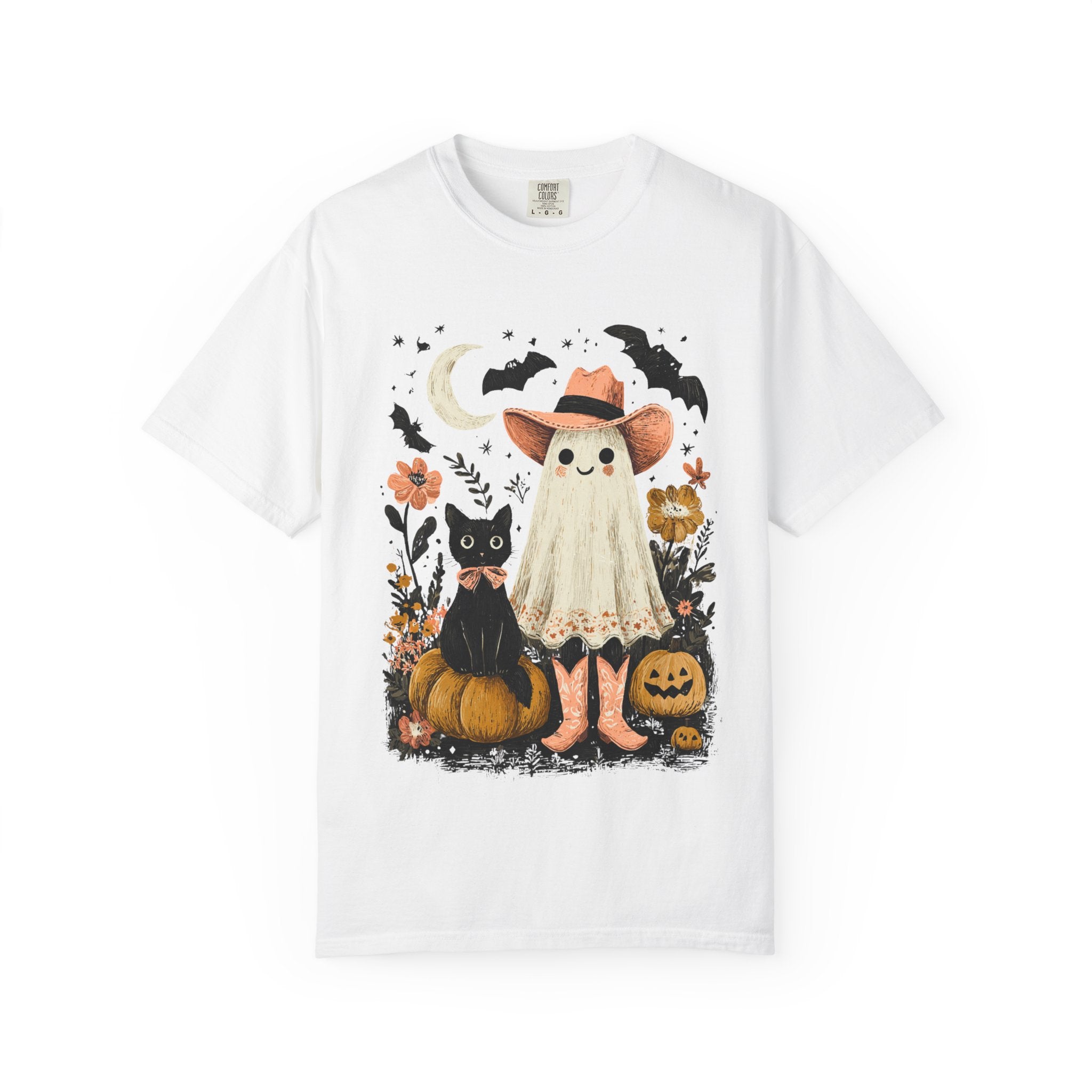 Halloween Ghost Costume T-Shirt — Cute Pumpkin, Black Cat & Bat Graphic Tee - t-shirt product image 1