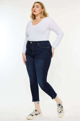 Plus Size Dark Blue High Rise Ankle Skinny Jeans, Kan Can USA, $ 73.95