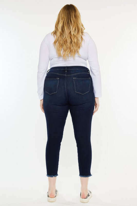 Plus Size Dark Blue High Rise Ankle Skinny Jeans, Kan Can USA, $ 73.95