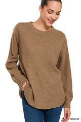 Cozy Hi-Low Long Sleeve Round Neck Sweater