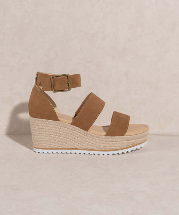 Shop OASIS SOCIETY Slyvie - Womens Brown Double Strap Wedge Heel Sandals, Wedges, USA Boutique