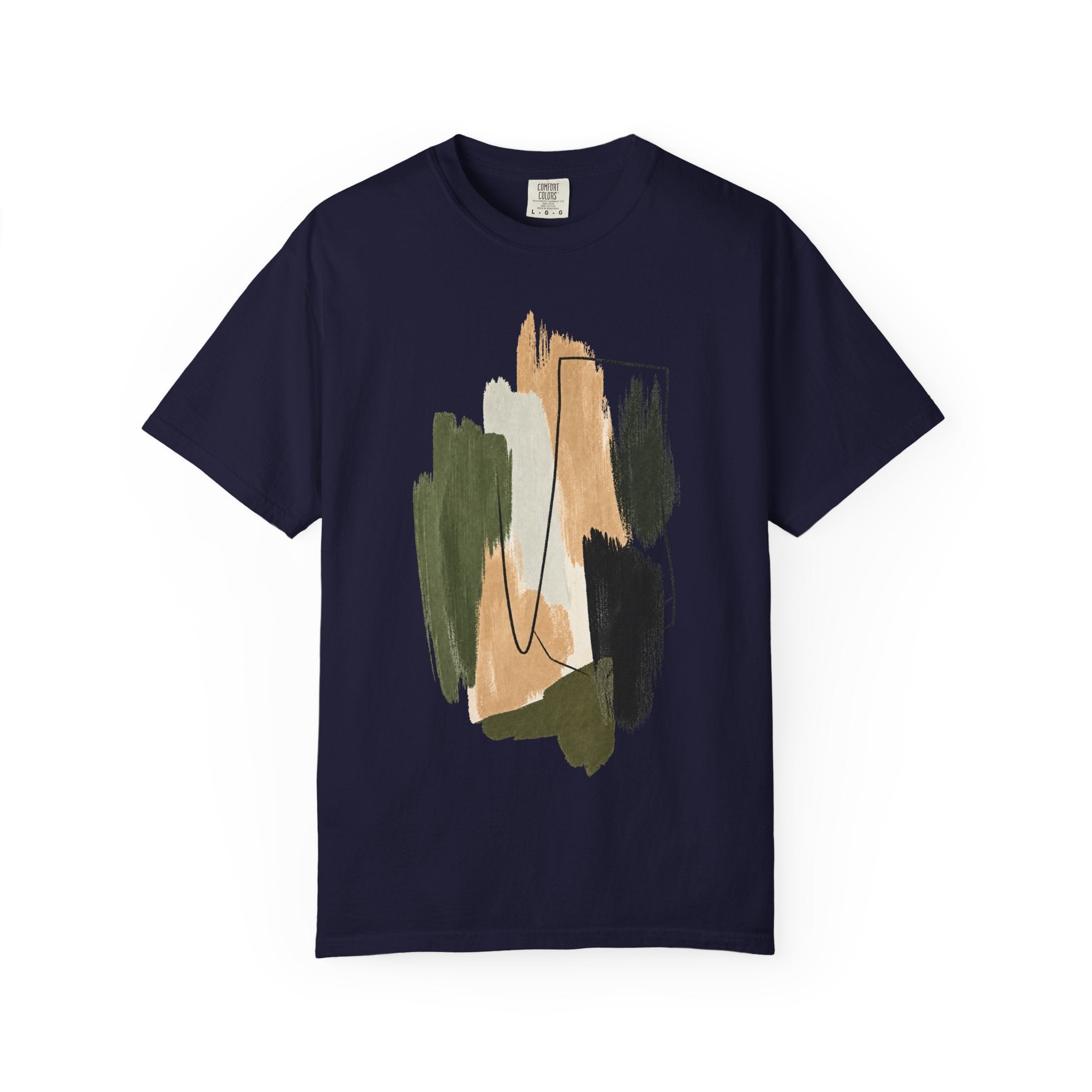Abstract Brushstroke T-Shirt | Olive, Tan & Black Minimal Art Tee