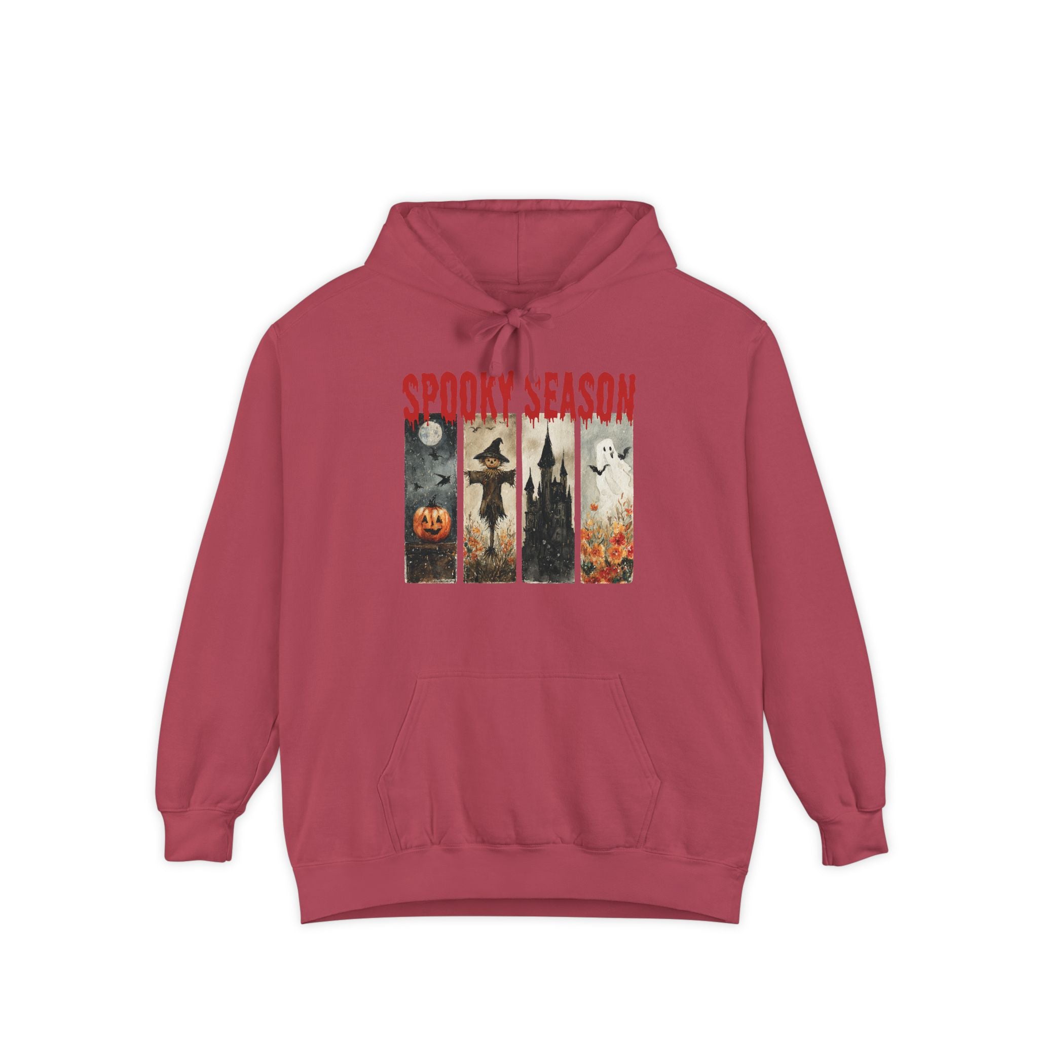 Spooky Season Halloween hoodie with vintage pumpkin, witch and ghost graphic — product mockup