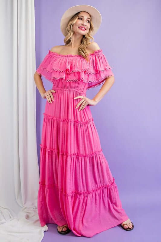 Shop Stunning Off the Shoulder Ruffle Maxi Dress, Dresses, USA Boutique