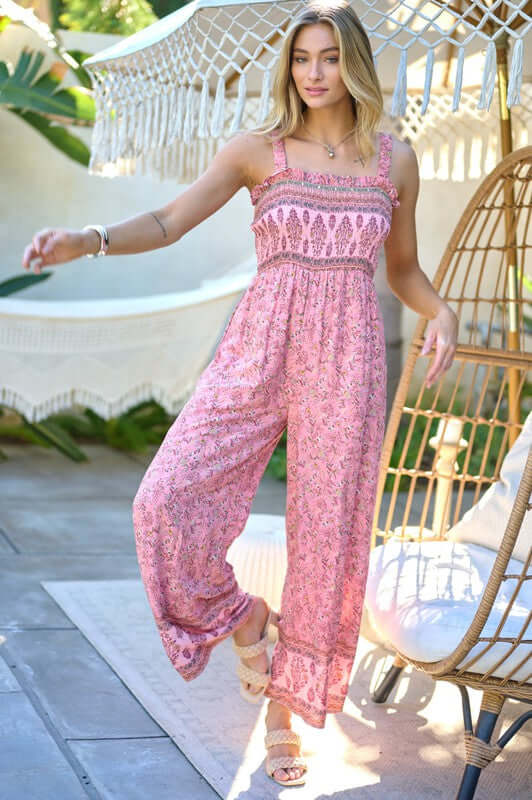 Shop Floral Smocked Detail With Ruffle Jumpsuit | USA Boutique Clothing, Jumpsuits, USA Boutique