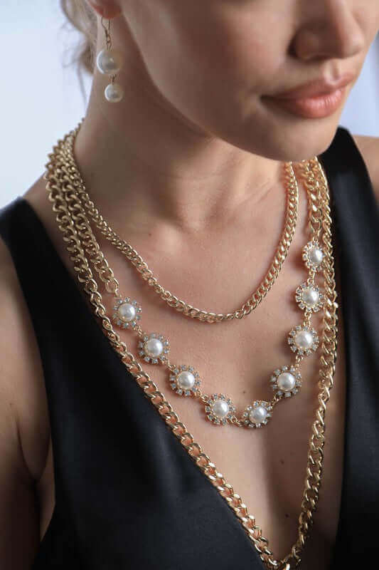 Shop Vintage Ivory Faux Pearl Rhinestone Necklace Earrings Set For Women, Necklaces, USA Boutique