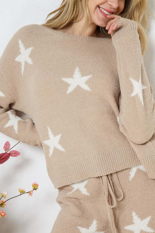Shop Women's Soft Long Sleeve Star Print Top and Short Loungewear Set, Sleepwear & Loungewear, USA Boutique