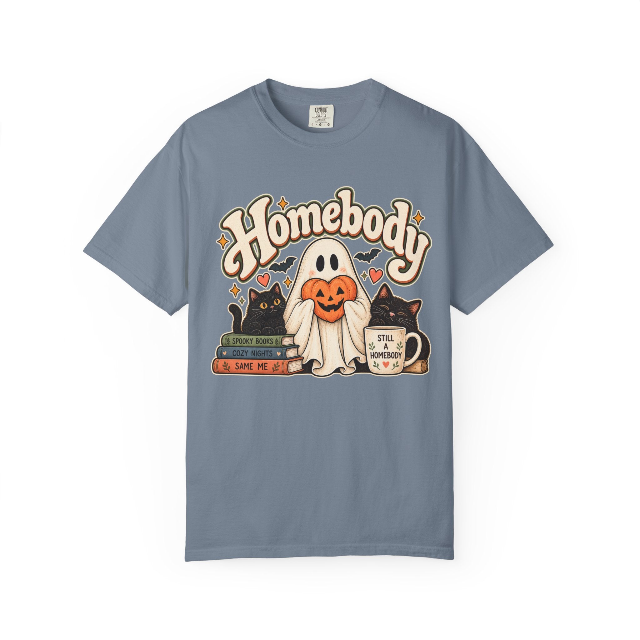 Homebody Halloween T-Shirt — Ghost, Cats & Pumpkin Comfort Colors® Tee