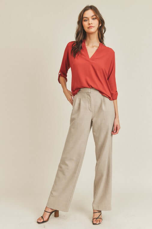Shop Women's Roll Up Button Sleeve V Neck Top Blouse | USA Boutique Shop, Shirts, USA Boutique