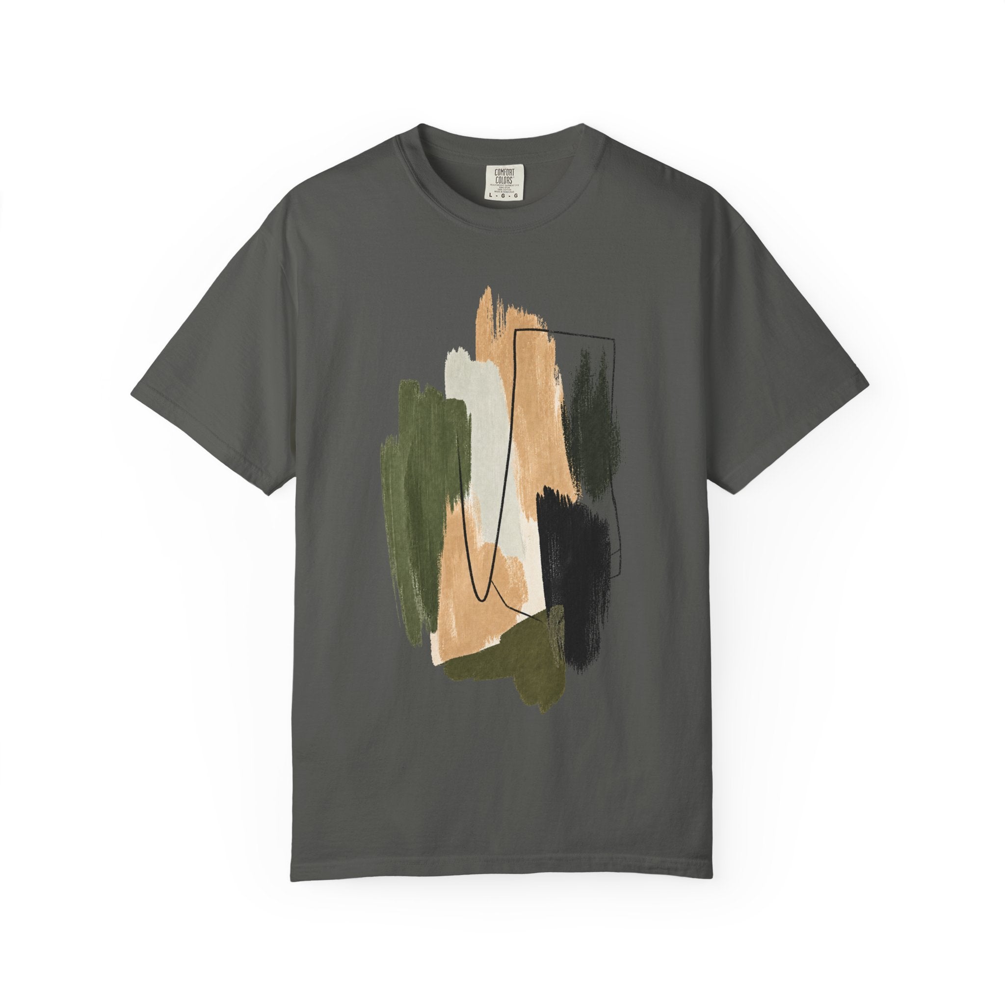Abstract Brushstroke T-Shirt | Olive, Tan & Black Minimal Art Tee