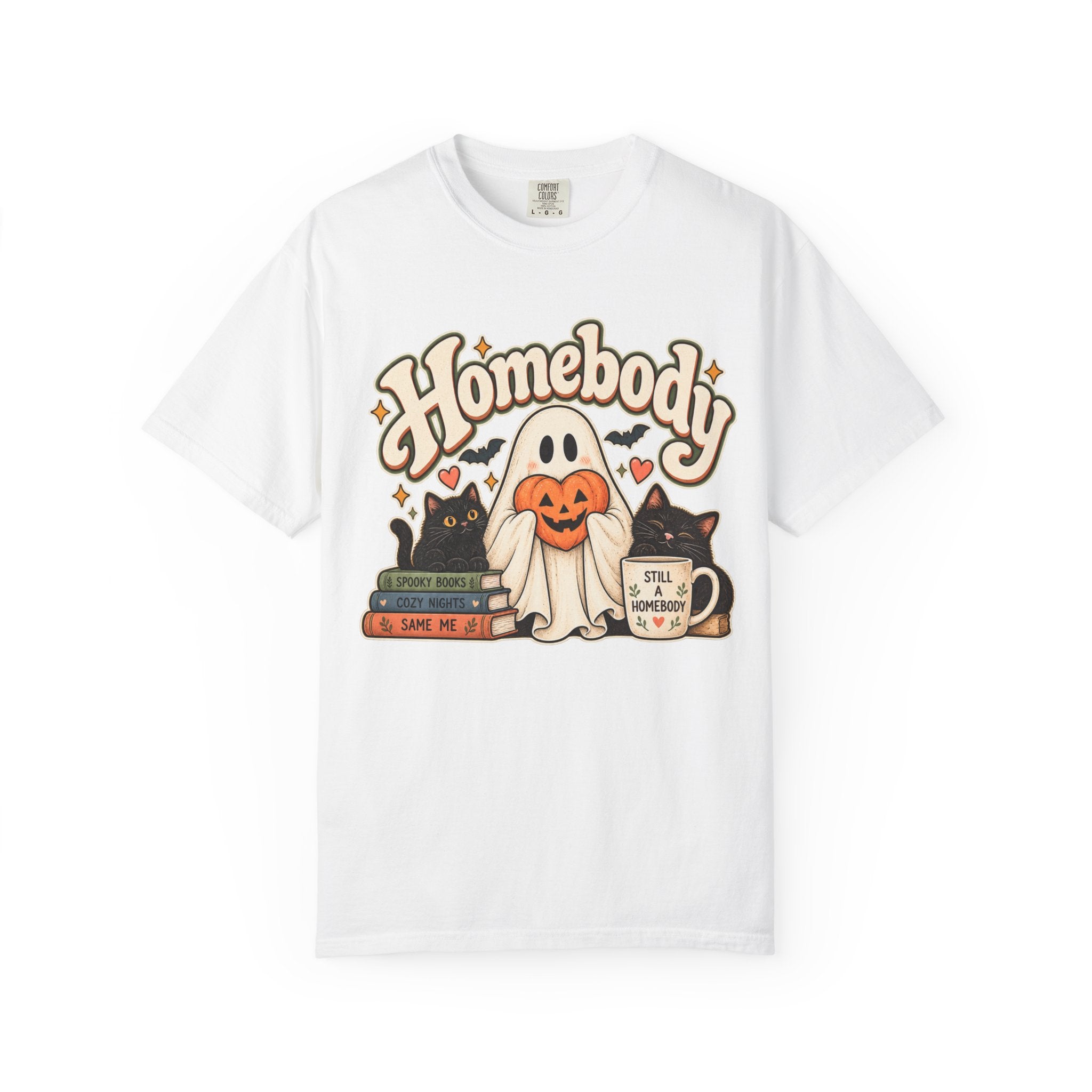 Homebody Halloween T-Shirt — Ghost, Cats & Pumpkin Comfort Colors® Tee