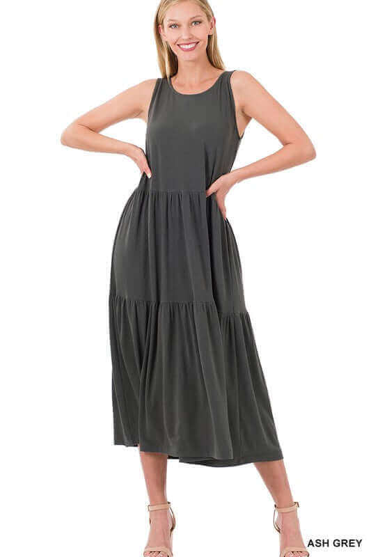 Sleeveless Tiered Midi Dress, ZENANA, $ 29.00