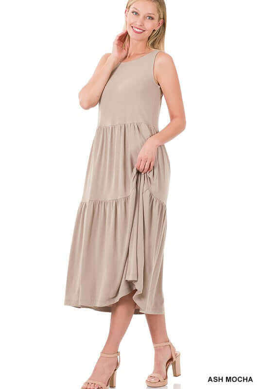 Sleeveless Tiered Midi Dress, ZENANA, $ 29.00