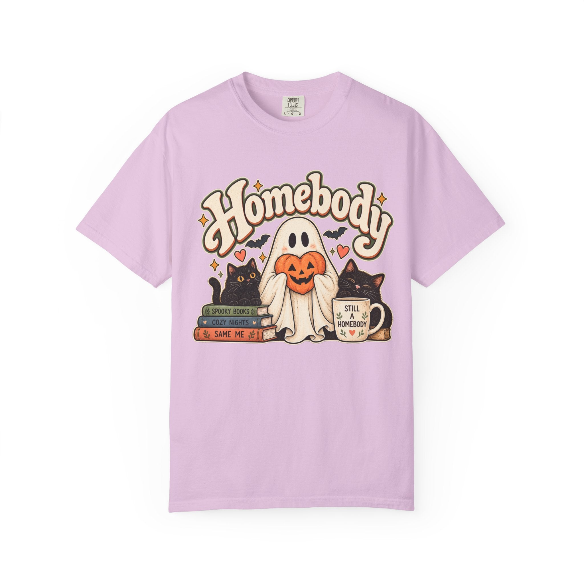 Homebody Halloween T-Shirt — Ghost, Cats & Pumpkin Comfort Colors® Tee