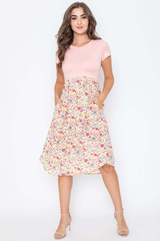 Shop Cap Sleeve Contrast Floral Midi Dress With Pockets | USA Boutique, Dresses, USA Boutique