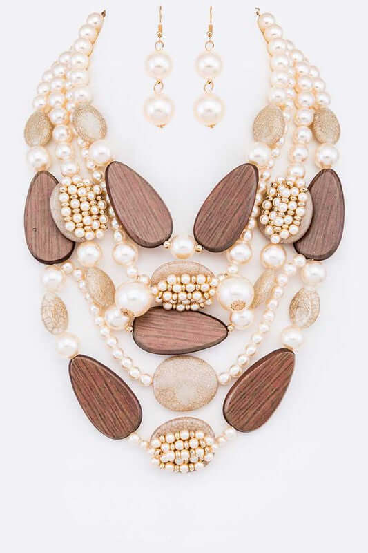 Pebble Wood and Stone Layer Necklace Set, Jewelry Sets, $ 65.00, A Moment Of Now™