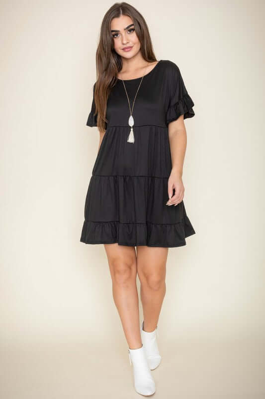 Shop Plus Size Ruffle Triple Tiered Midi Dress | Women's Boutique Clothing, Dresses, USA Boutique