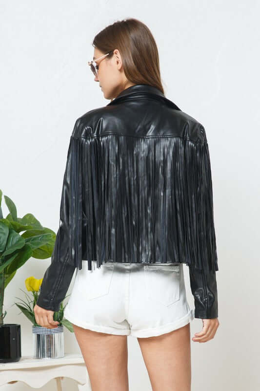 Shop Women's Faux Leather Moto Fringe Jacket | Shop Boutique Clothing, Jackets, USA Boutique